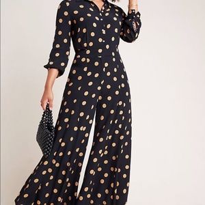 Anthro Loveland Wide-Leg Flowy Polk-a-Dot Jumpsuit